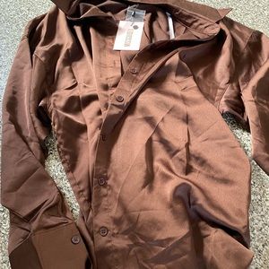 Missguided brown satin long sleeve shirt- 4